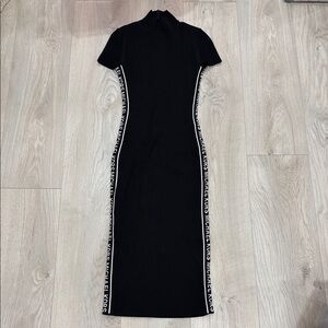 Michael Kors Black Midi Dress with Logo Trim